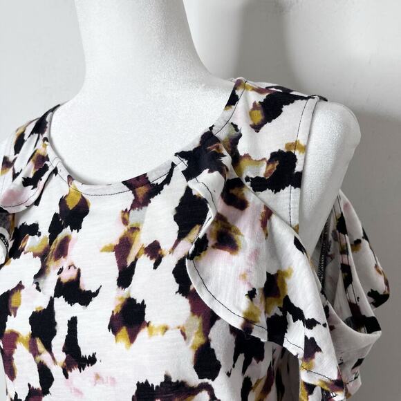Ellen Tracy Women's Cold Shoulder Top M Geometric Print Short Sleeve Blouse NWT - Picture 3 of 11